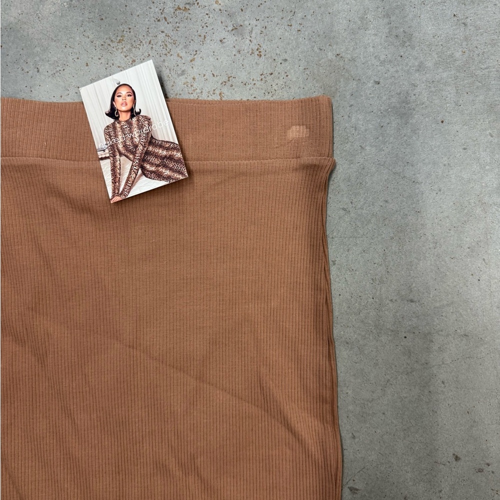 Naked Wardrobe Ribbed Midi Skirt Brown Size M NWT